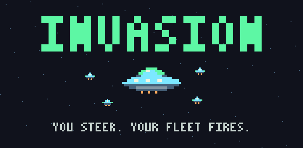 Invasion: an alien mothership and fighter escort in pixel art