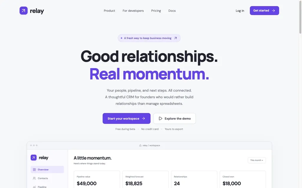 Relay CRM: a workspace for contacts, opportunities, and follow-ups